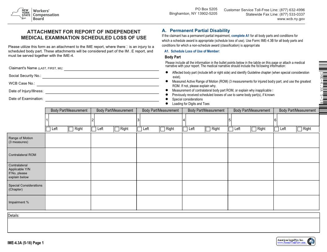 Attachment For Report Of Independent Med Exam Scheduled Loss Of Use {IME-4.3A} | Pdf Fpdf Docx | New York