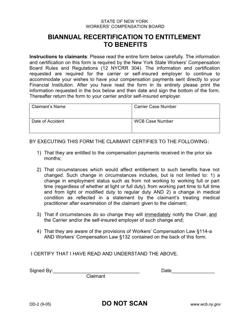 Biannual Recertification To Entitlement To Benefits {DD-2} | Pdf Fpdf Doc Docx | New York