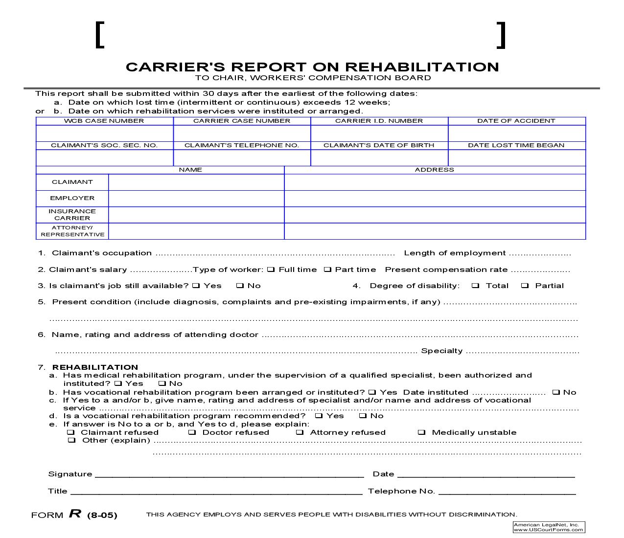Carriers Report On Rehabilitation To Chair Workers Compensation Board {R} | Pdf Fpdf Doc Docx | New York