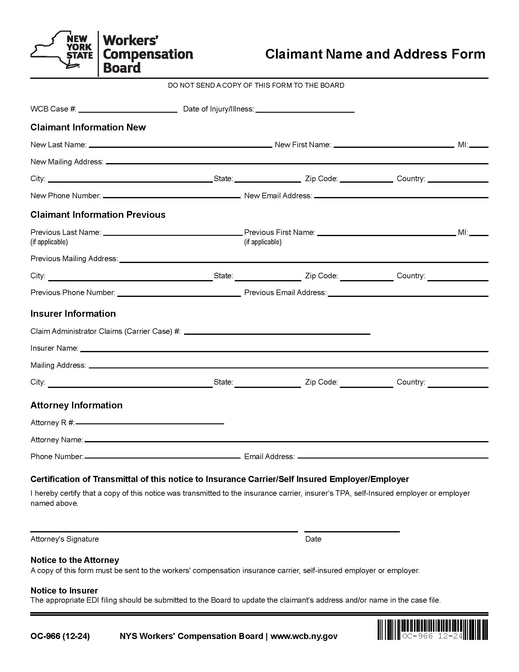 Claimant Name And Address Form {OC-966} | Pdf Fpdf Docx | New York