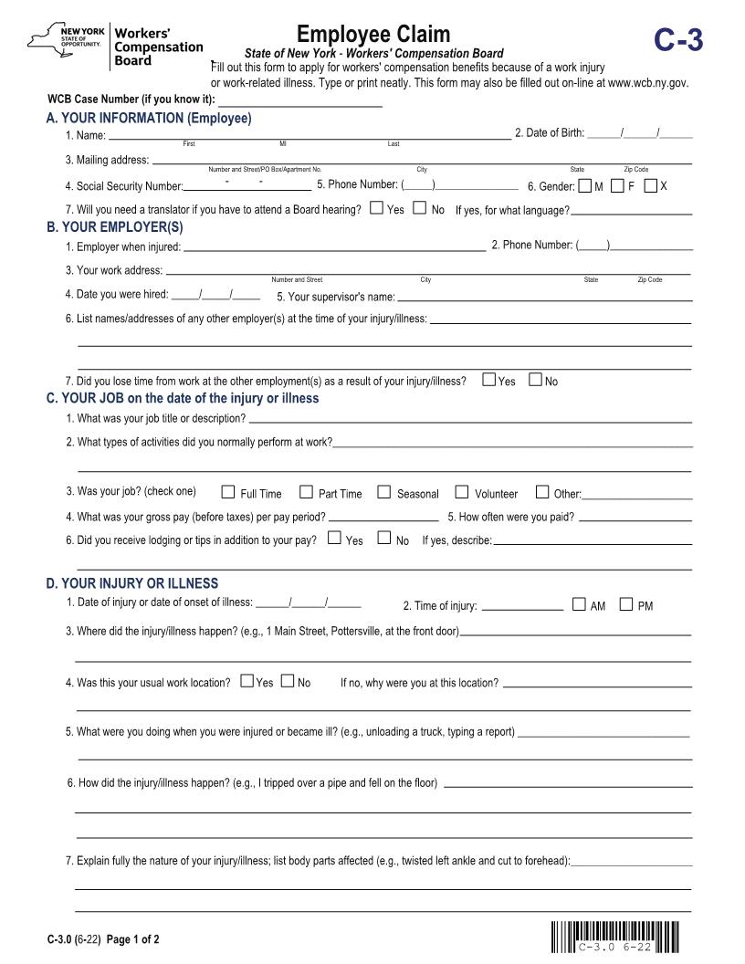 Employee Claim {C-3} | Pdf Fpdf Docx | New York