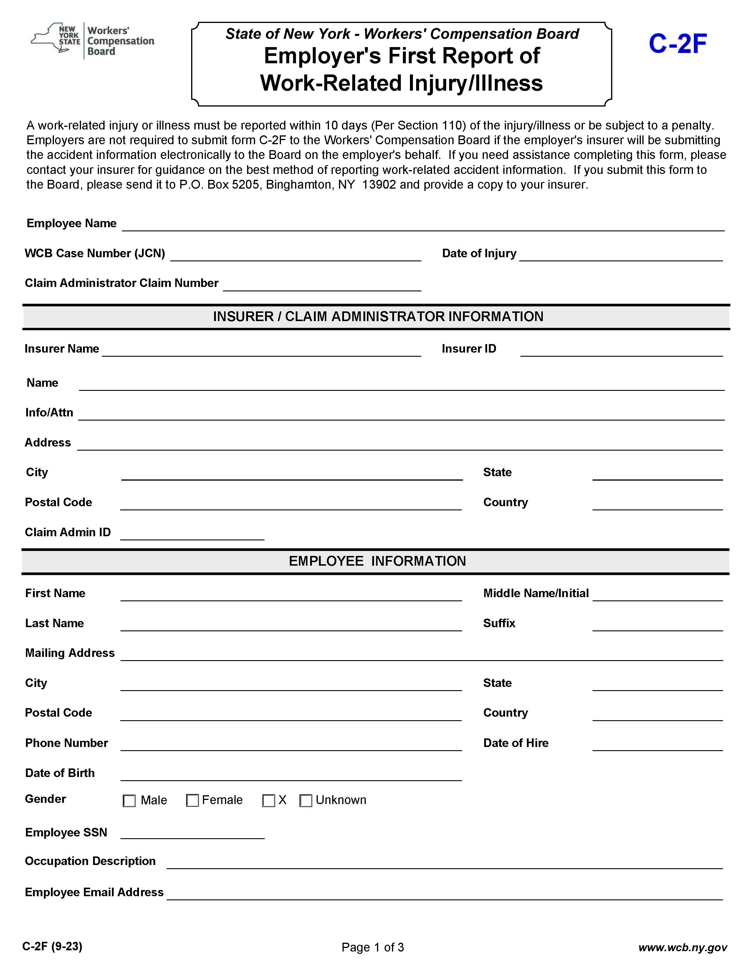 Employers First Report Of Work-Related Injury Or Illness {C-2F} | Pdf Fpdf Doc Docx | New York