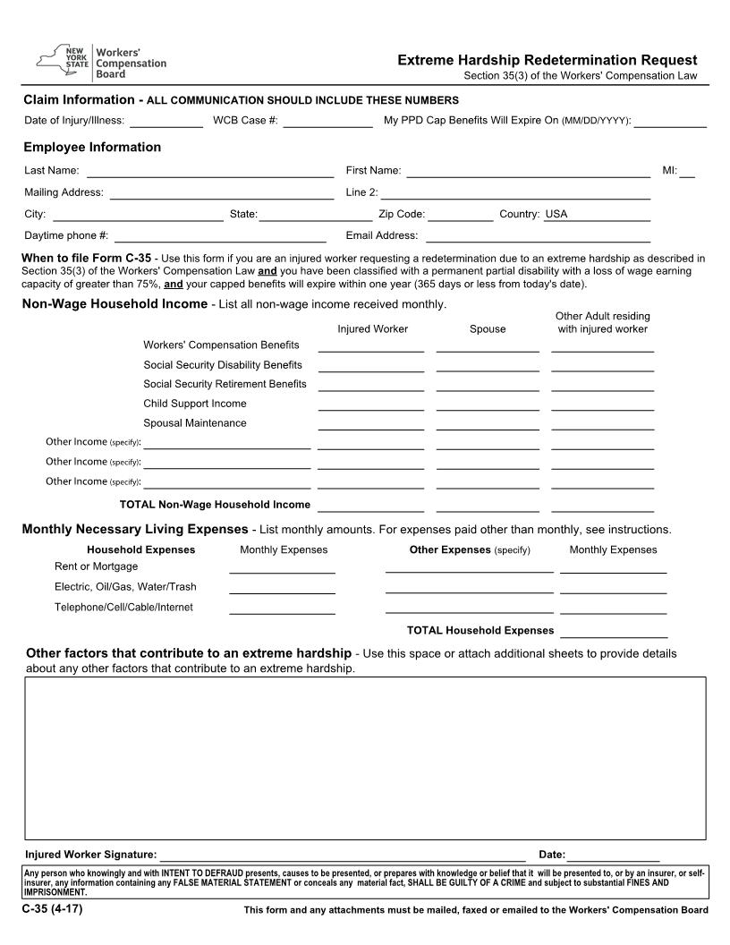 Extreme Hardship Redetermination Request {C-35} | Pdf Fpdf Docx | New York