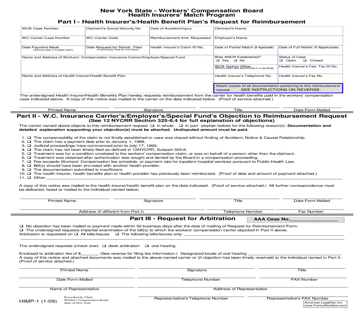 Health Insurers Request For Reimbursement {HIMP-1} | Pdf Fpdf Doc Docx | New York