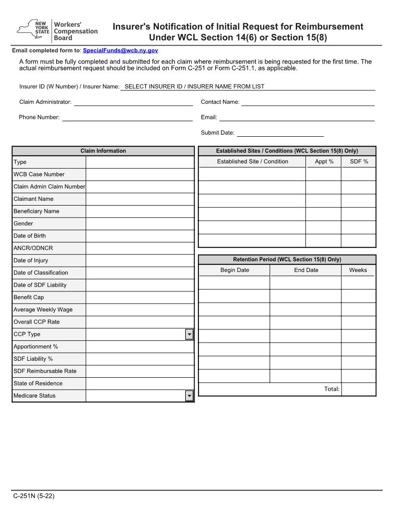 Insurers Notification Of Initial Request For Reimbursement 14(6) Or 15(8) {C-251N} | Pdf Fpdf Docx | New York