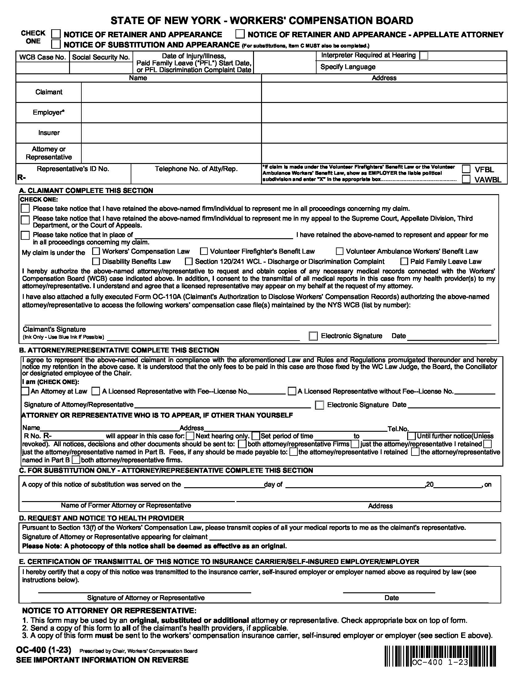 Notice Of Retainer And Appearance Or Notice Of Substitution And Appearance {OC-400} | Pdf Fpdf Docx | New York