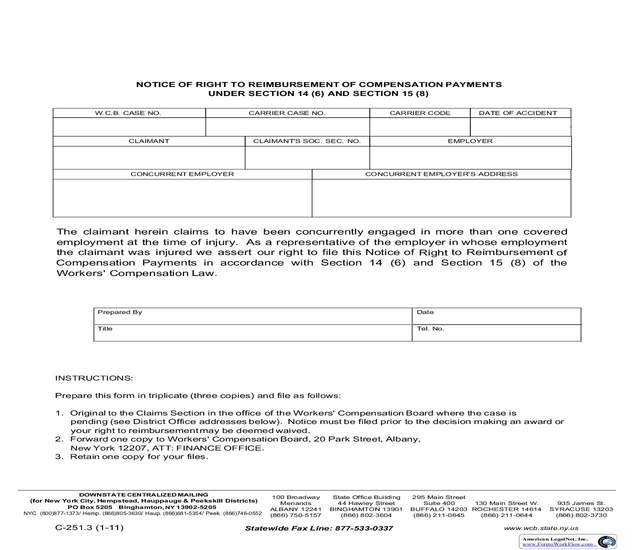 Notice Of Right To Reimbursement Of Compensation Payments {C-251.3} |  | New York
