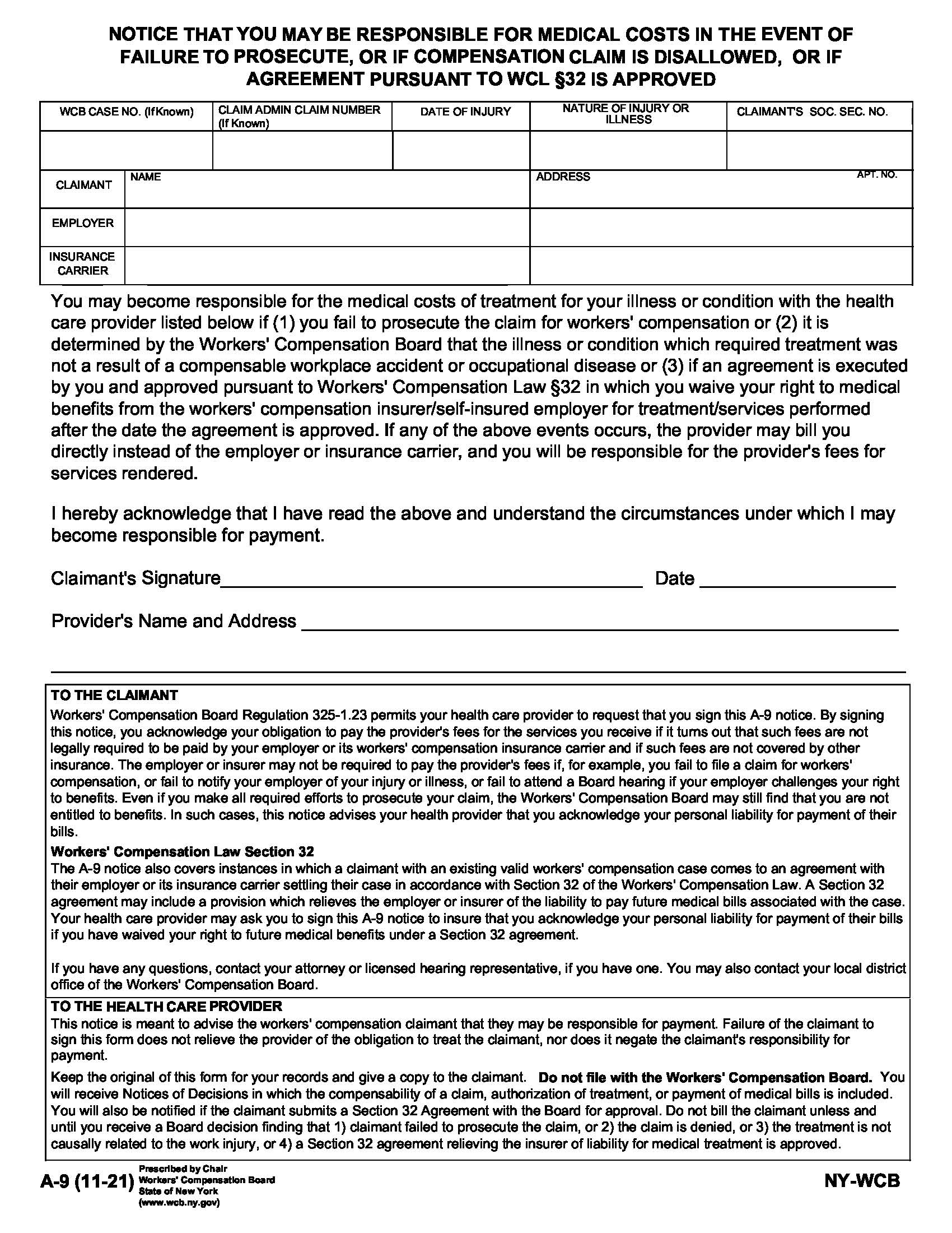 Notice That You May Be Responsible For Medical Costs {A-9} | Pdf Fpdf Doc Docx | New York