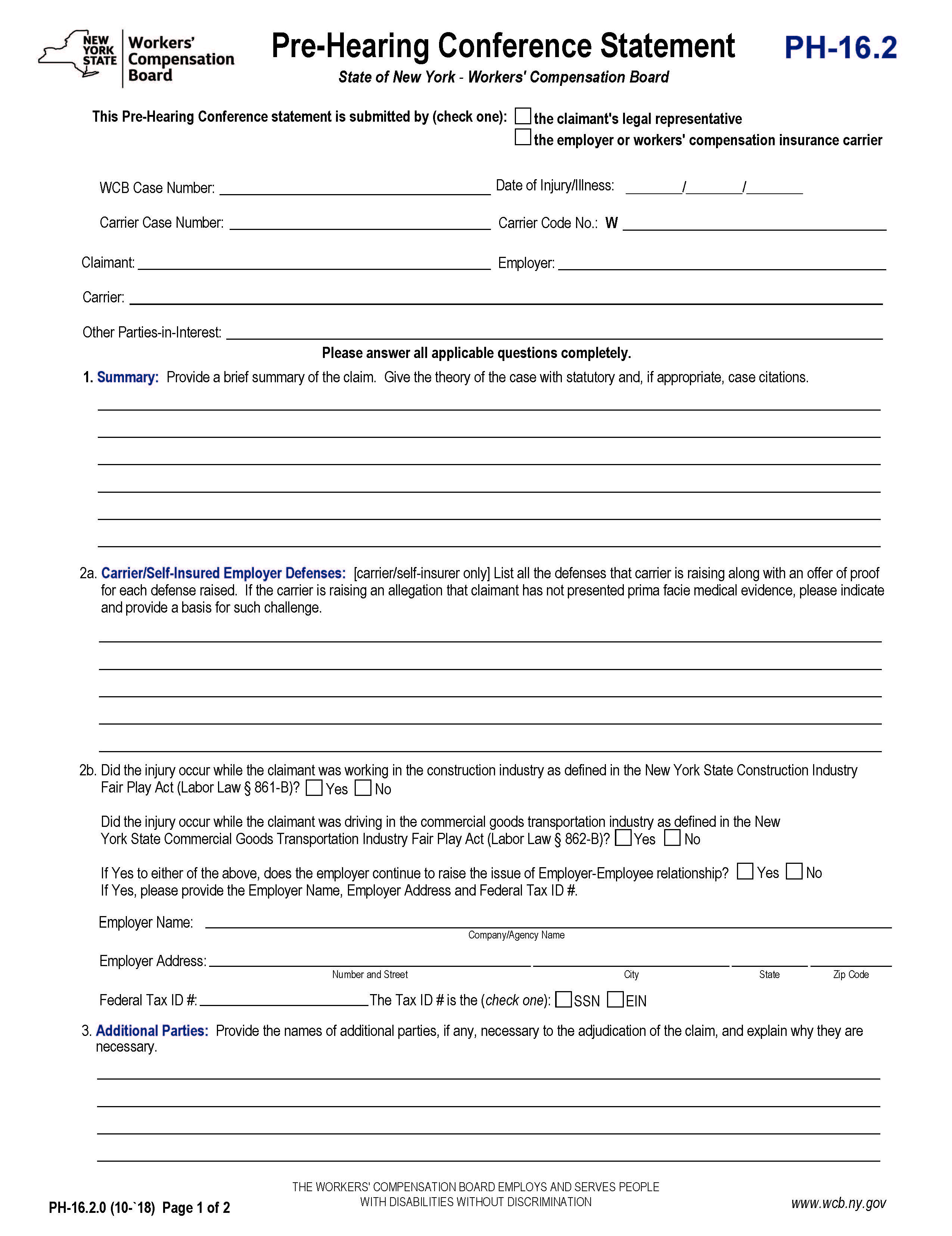 Pre Hearing Conference Statement {PH-16.2} | Pdf Fpdf Docx | New York