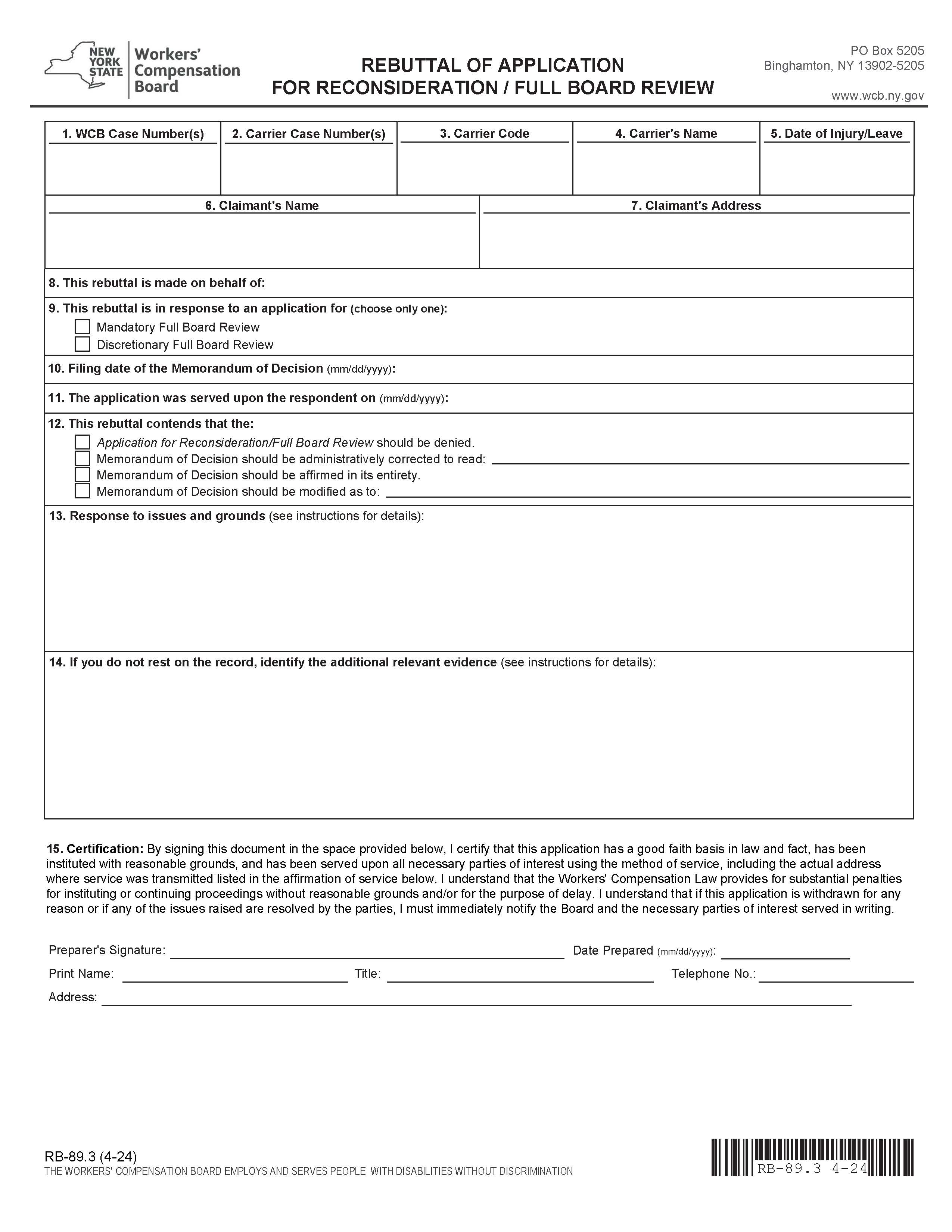 Rebuttal Of Application For Reconsideration Full Board Review {RB-89.3} | Pdf Fpdf Docx | New York