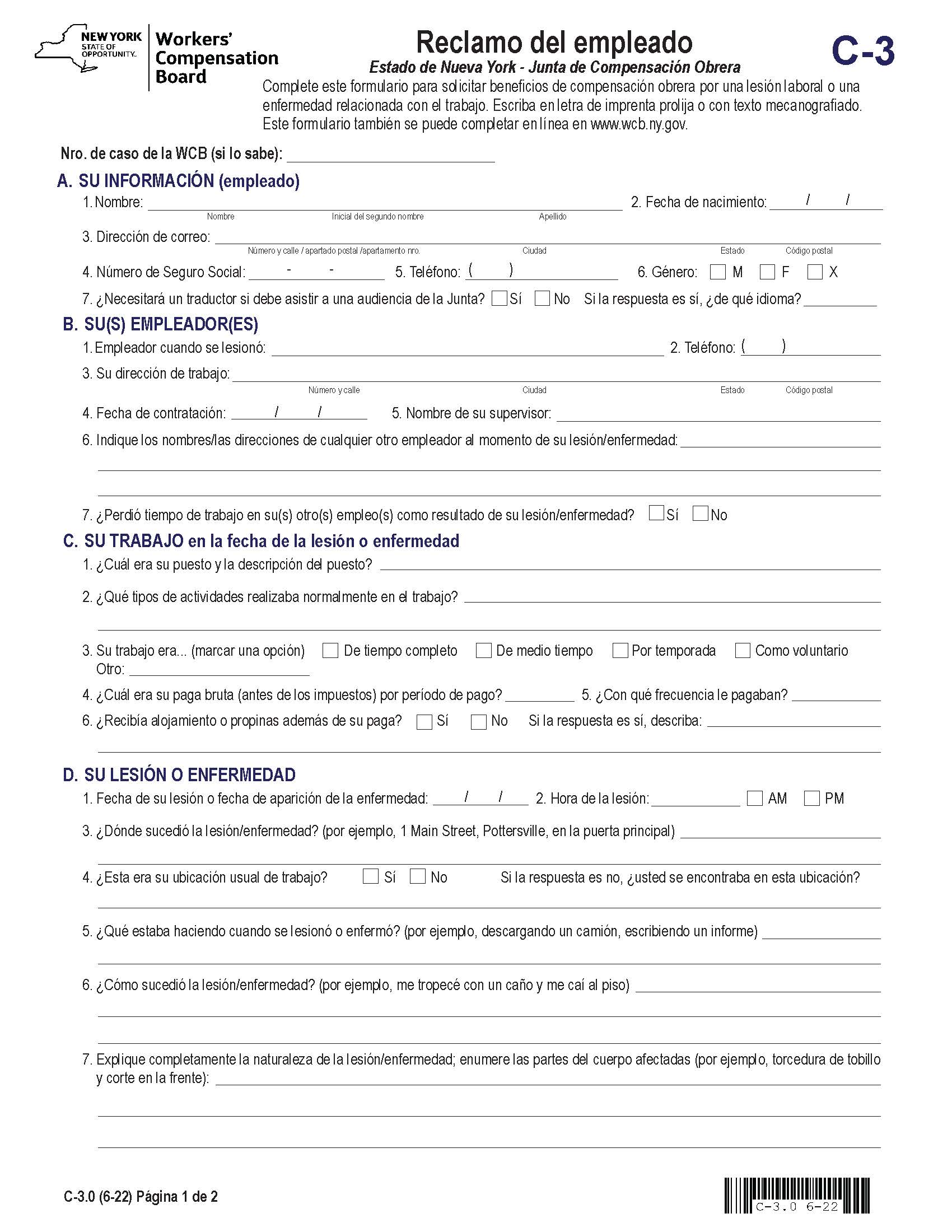 Reclamacion Del Empleado {C-3S} | Pdf Fpdf Doc Docx | New York