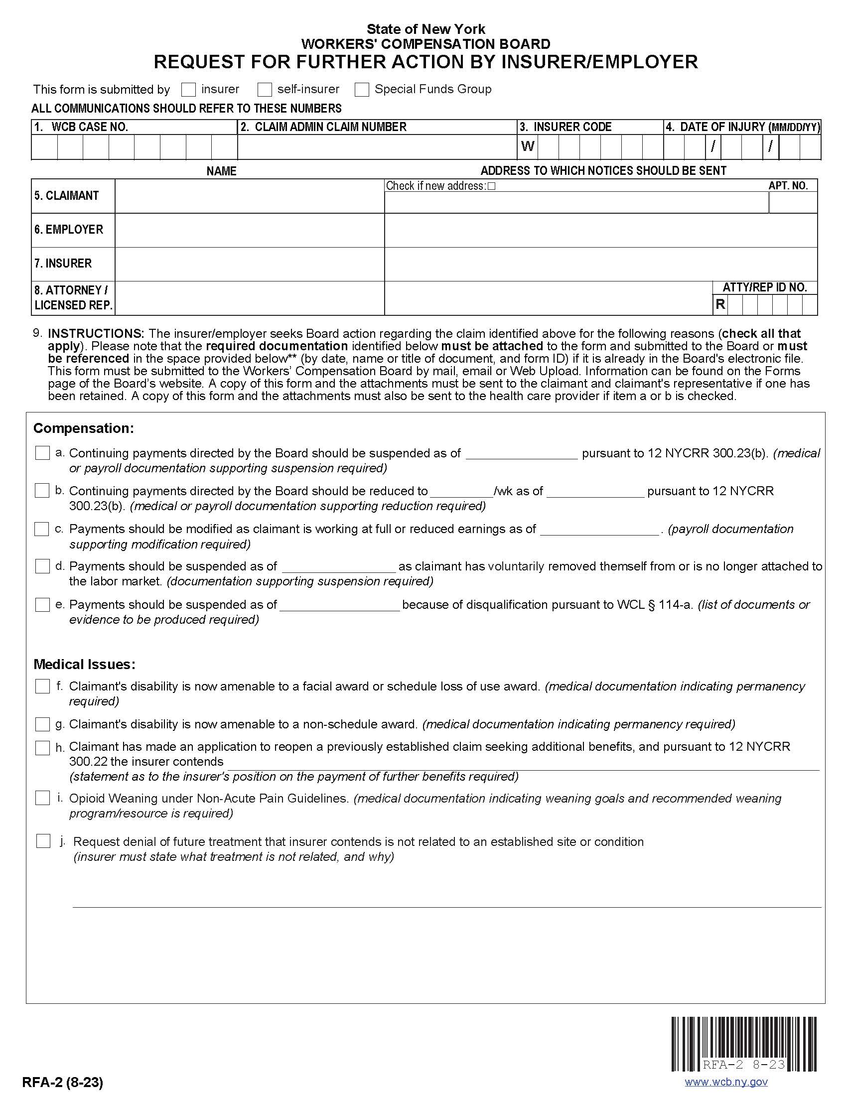 Request For Further Action By Insurer-Employer {RFA-2} | Pdf Fpdf Docx | New York