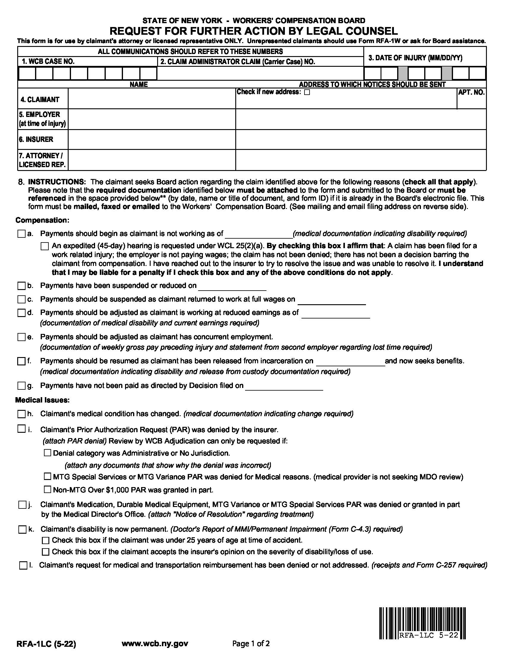 Request For Further Action By Legal Counsel {RFA-1LC} | Pdf Fpdf Docx | New York