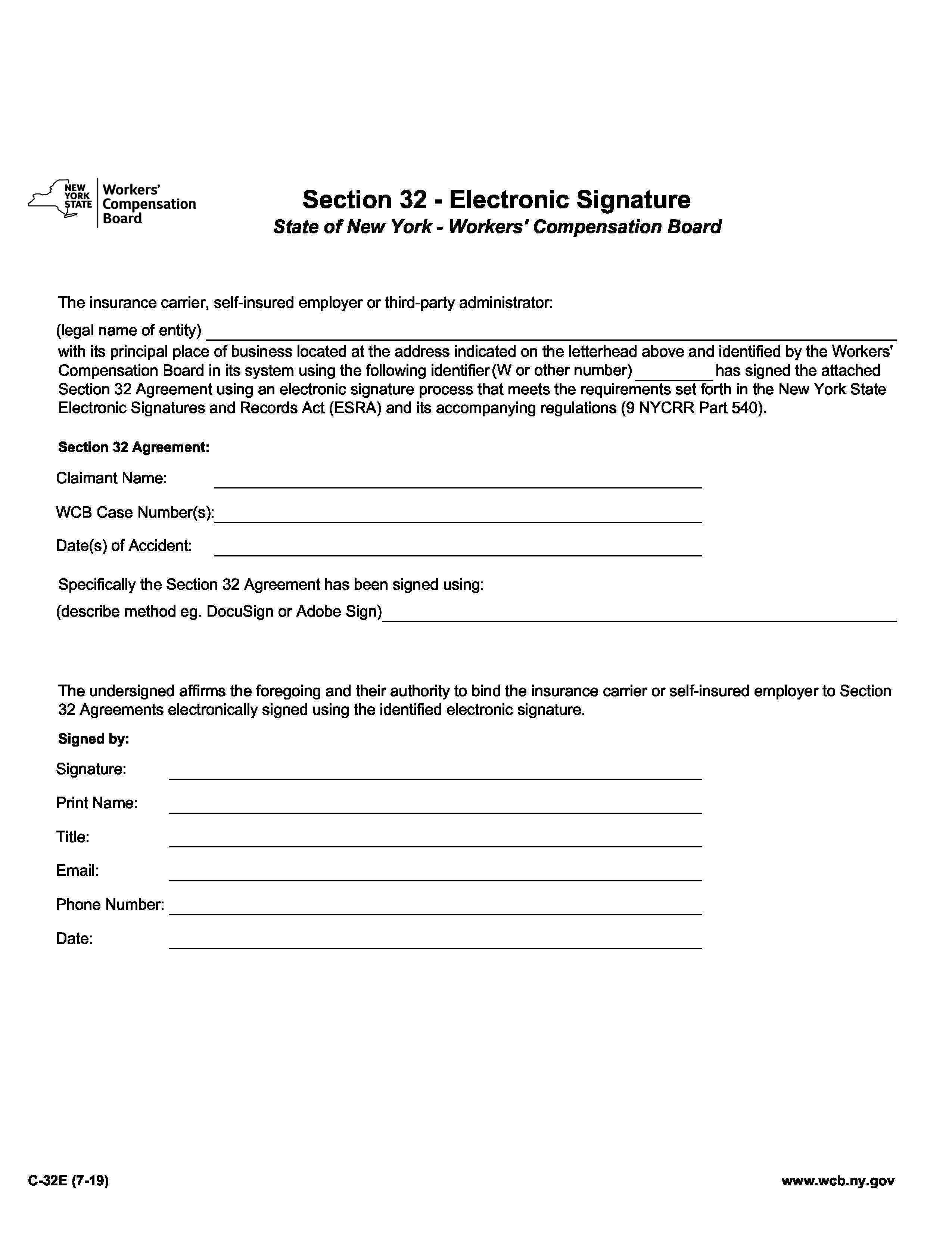 Section 32 Electronic Signature {C-32E} | Pdf Fpdf Docx | New York