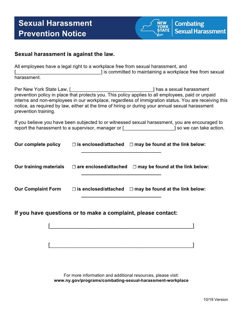 Sexual Harassment Policy | Pdf Fpdf Docx | New York