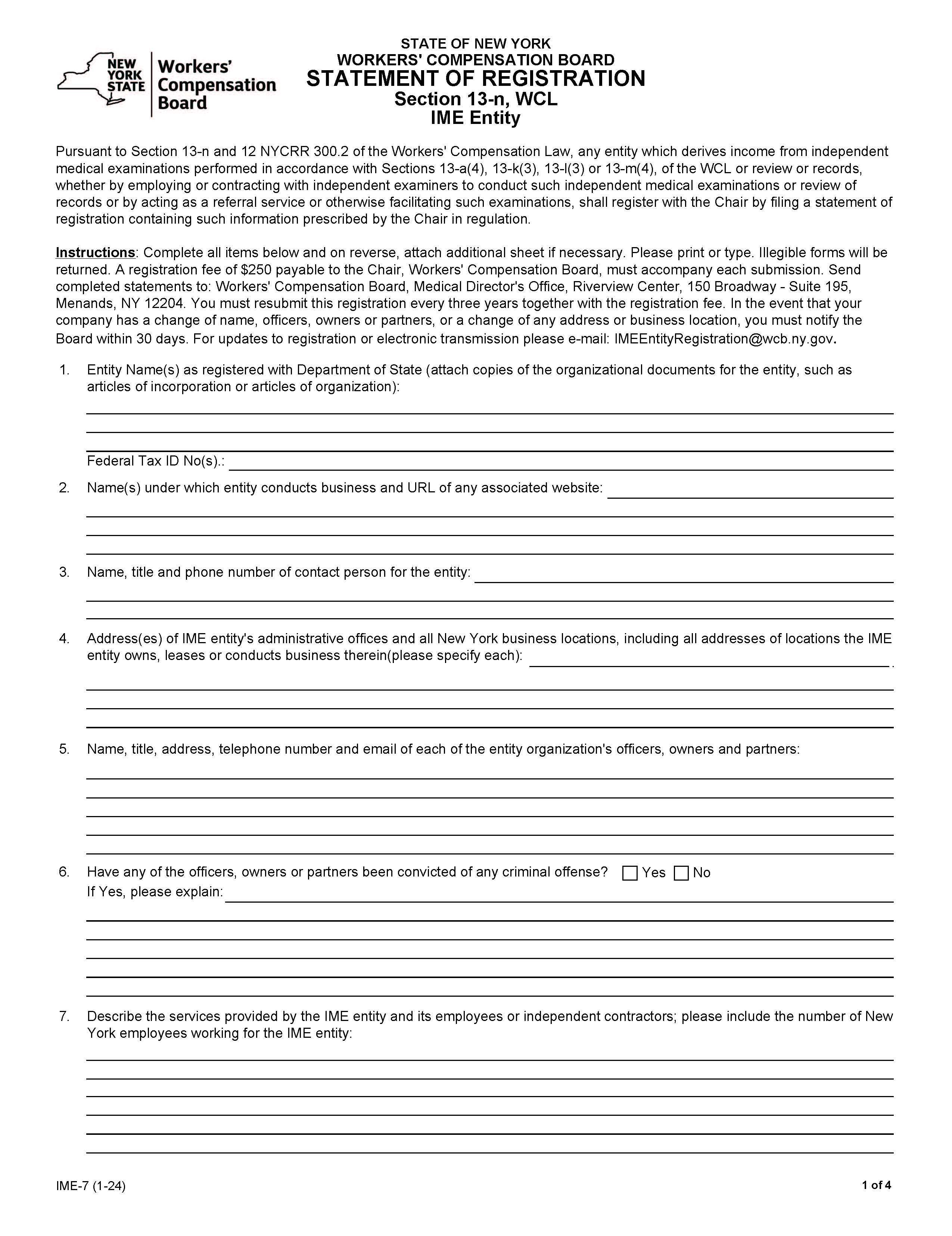 Statement Of Registration Section 13n-WCL IME Entity {IME-7} | Pdf Fpdf Doc Docx | New York