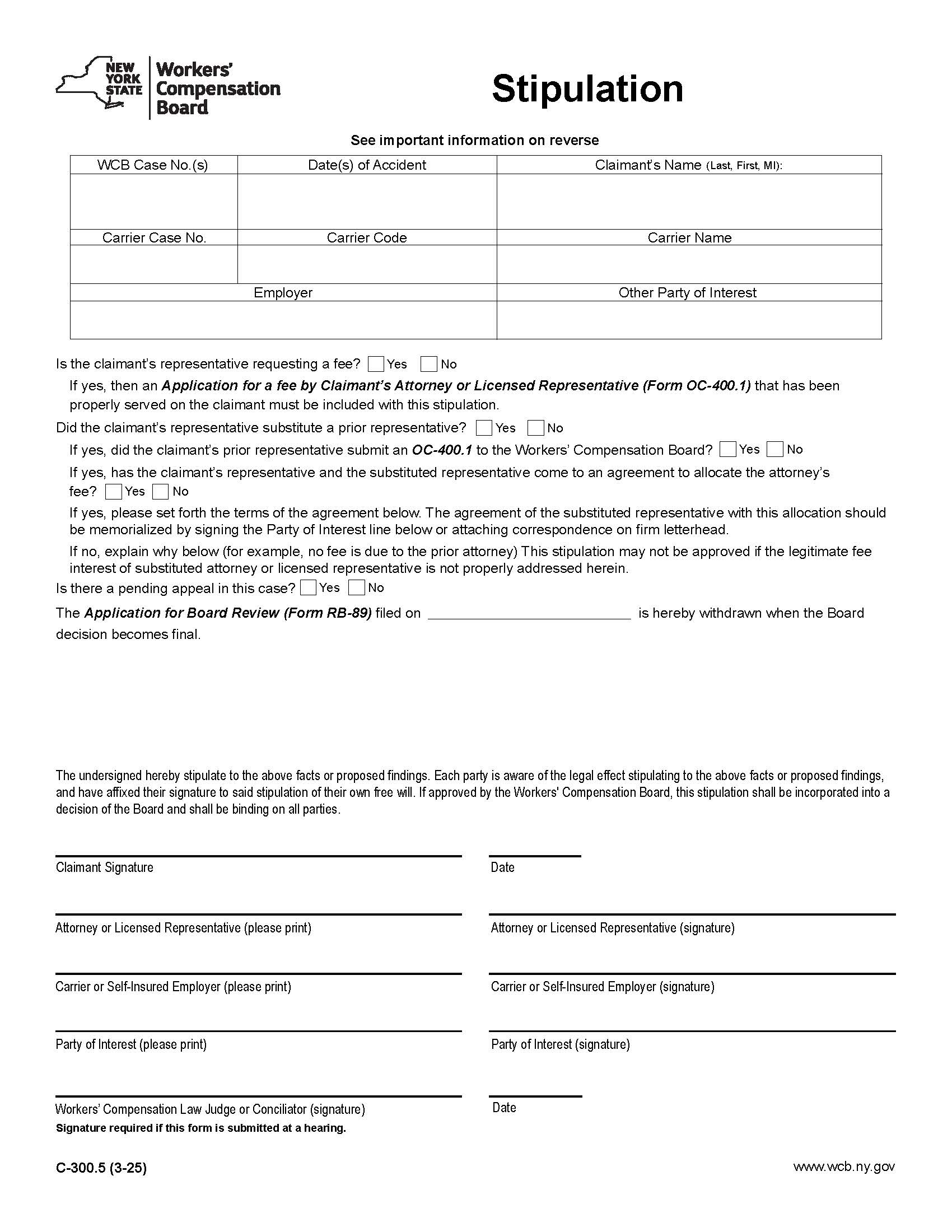 Stipulation {C-300.5} | Pdf Fpdf Docx | New York