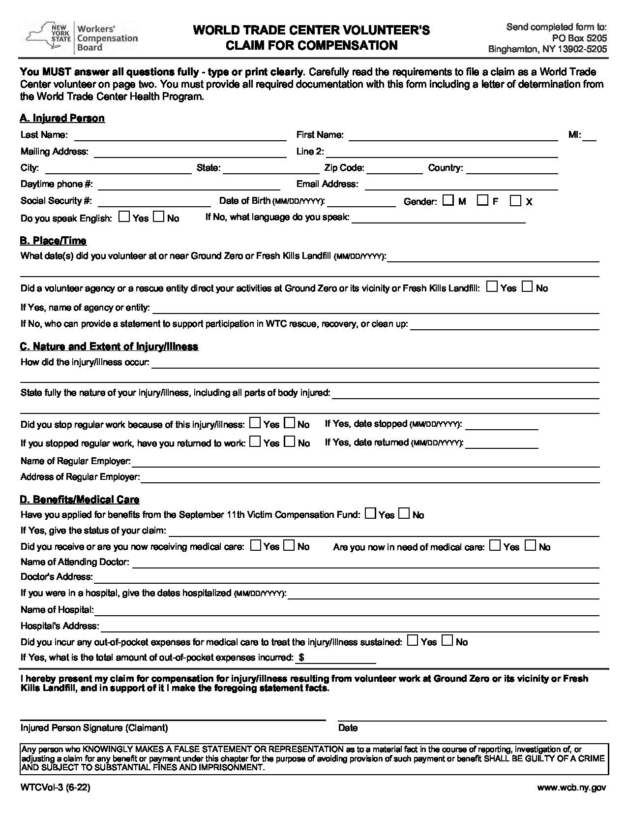 World Trade Center Volunteers Claim For Compensation {WTC Vol-3} | Pdf Fpdf Doc Docx | New York