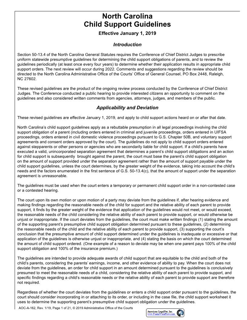 Child Support Guidelines {A-162} | Pdf Fpdf Docx | North Carolina