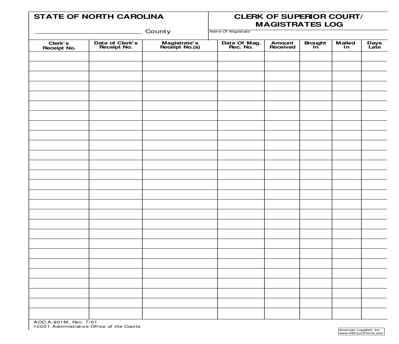 Clerk Of Superior Court Magistrates Log {A-901M} | Pdf Fpdf Doc Docx | North Carolina