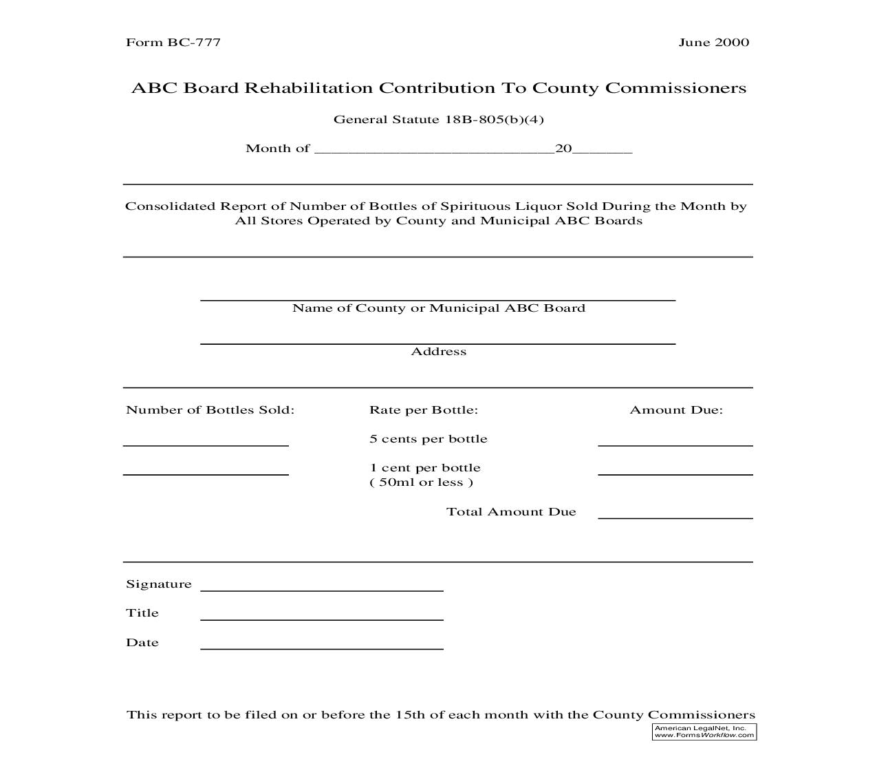 ABC Board Rehabilitation Contribution To County Commissioners {BC-777} | Pdf Fpdf Doc Docx | North Carolina
