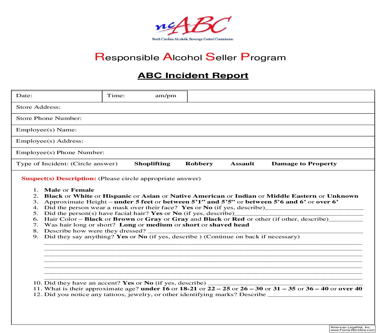 ABC Incident Report | Pdf Fpdf Doc Docx | North Carolina