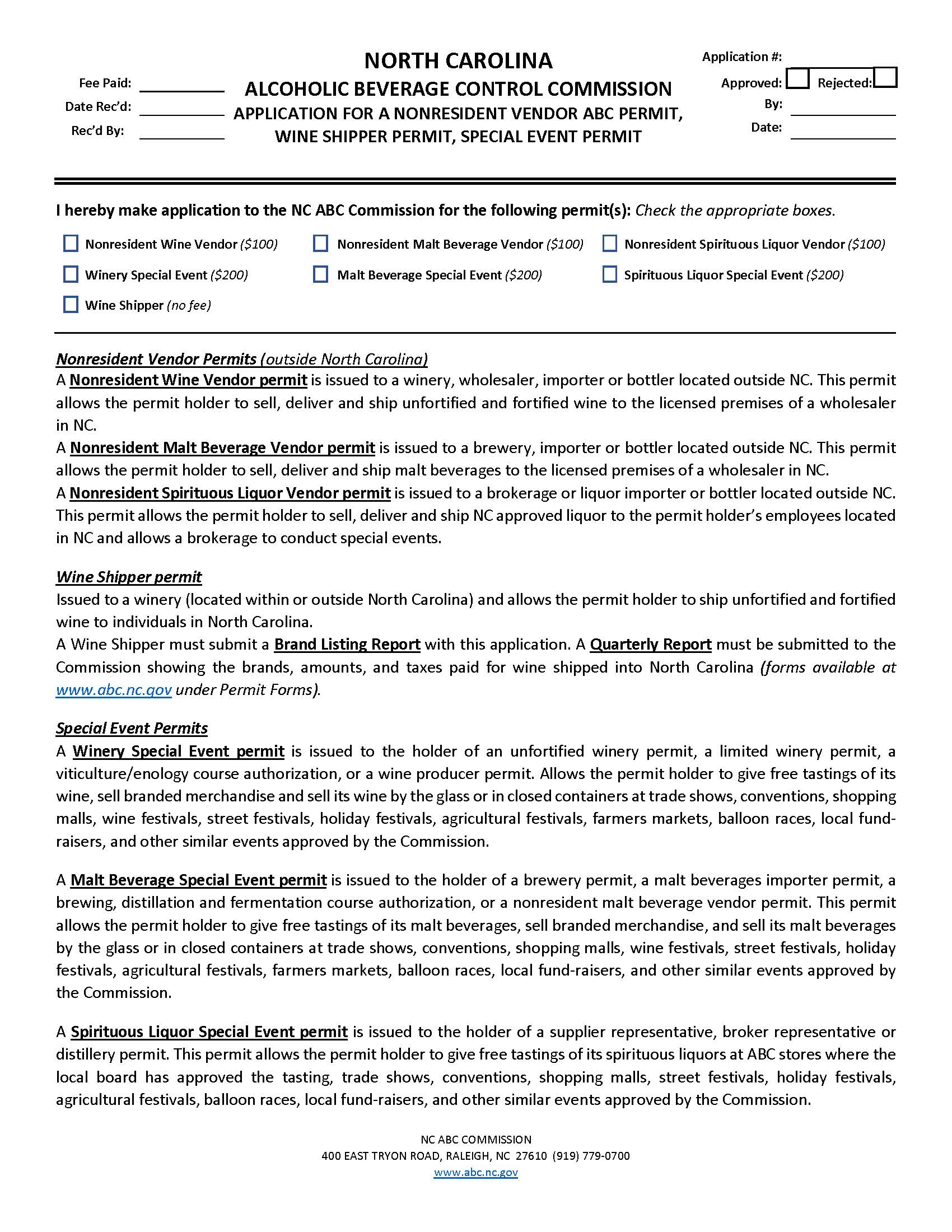 Application For A Nonresident Vendor Permit | Pdf Fpdf Doc Docx | North Carolina