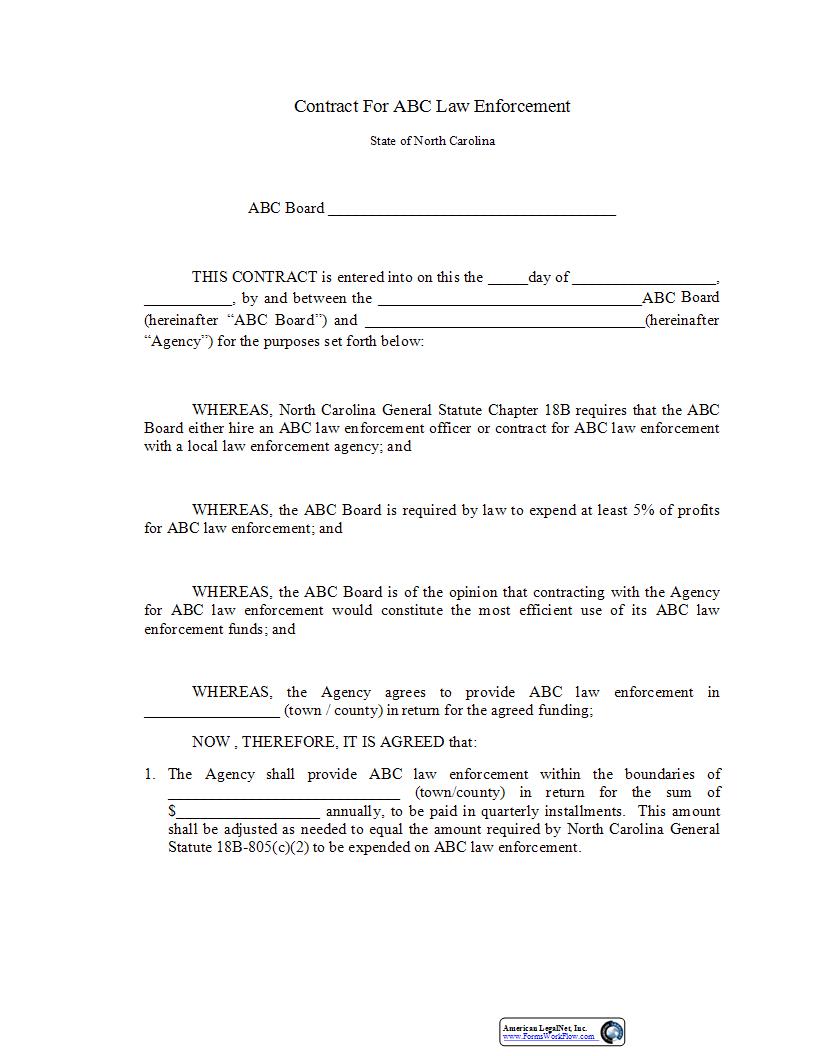 Contract For ABC Law Enforcement | Pdf Fpdf Docx | North Carolina