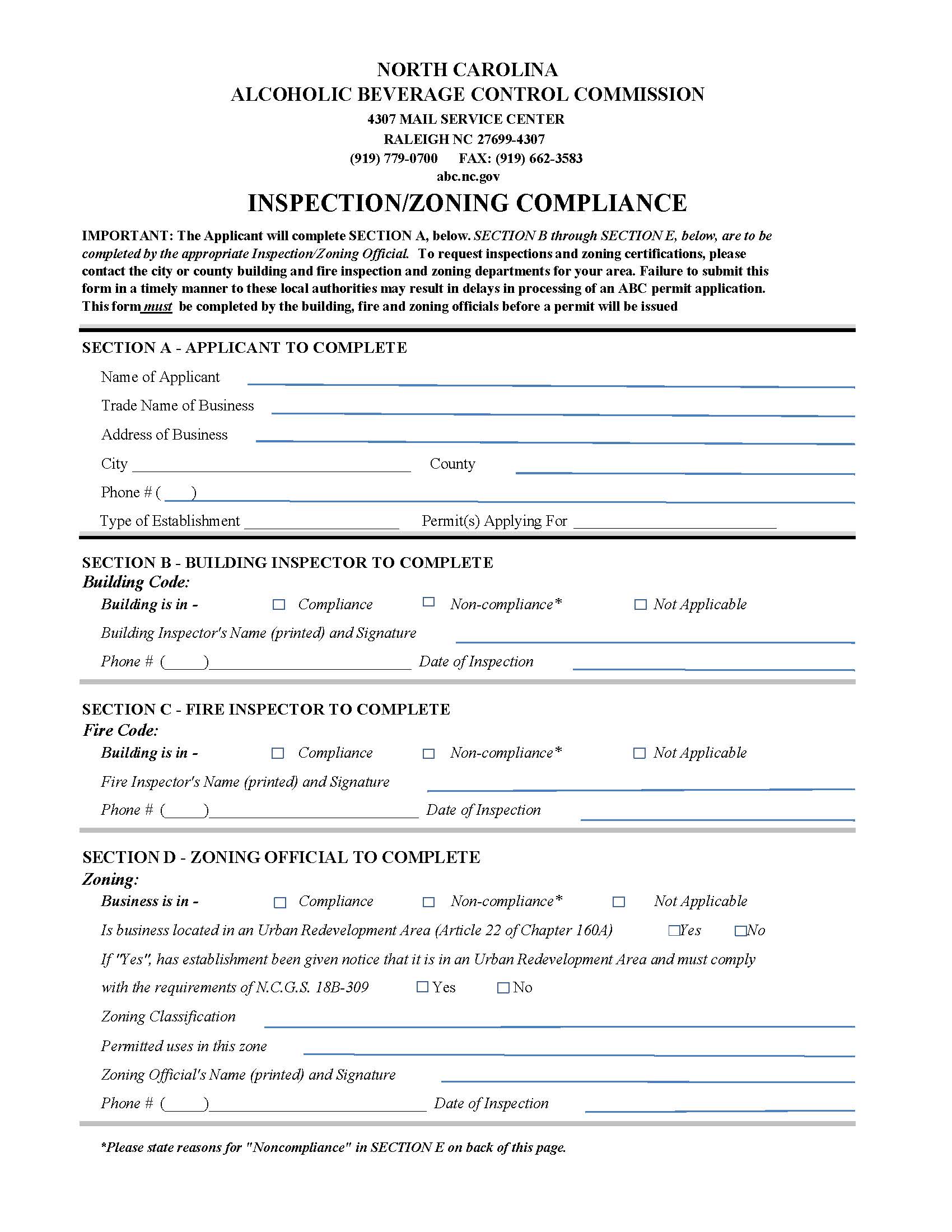 Inspection Zoning Compliance {ABC-002} | Pdf Fpdf Doc Docx | North Carolina