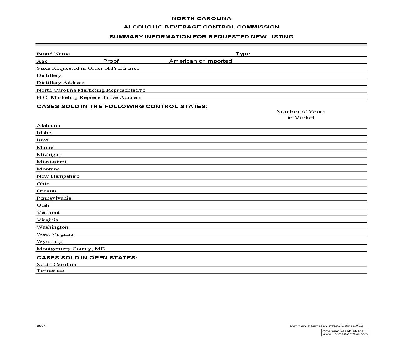 Summary Information For Requested New Listing | Pdf Fpdf Doc Docx | North Carolina