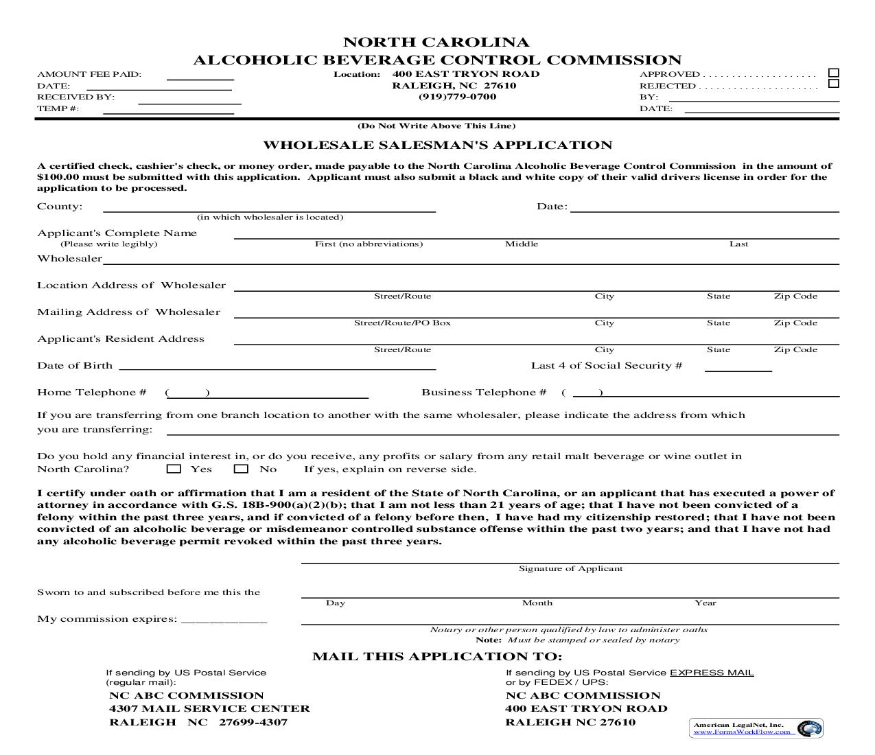 Wholesale Salesmans Application | Pdf Fpdf Doc Docx | North Carolina