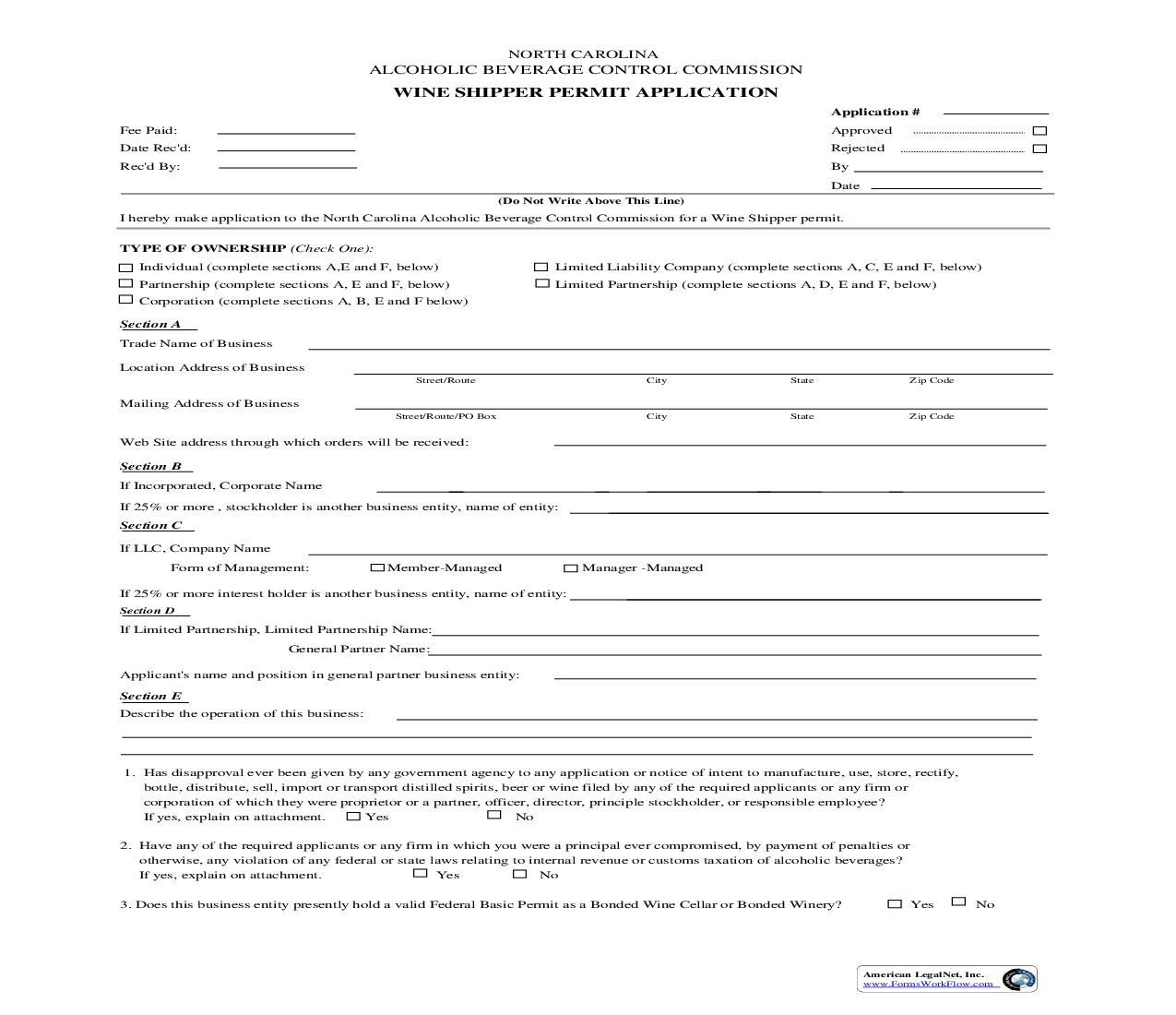 Wine Shipper Permit Application | Pdf Fpdf Doc Docx | North Carolina