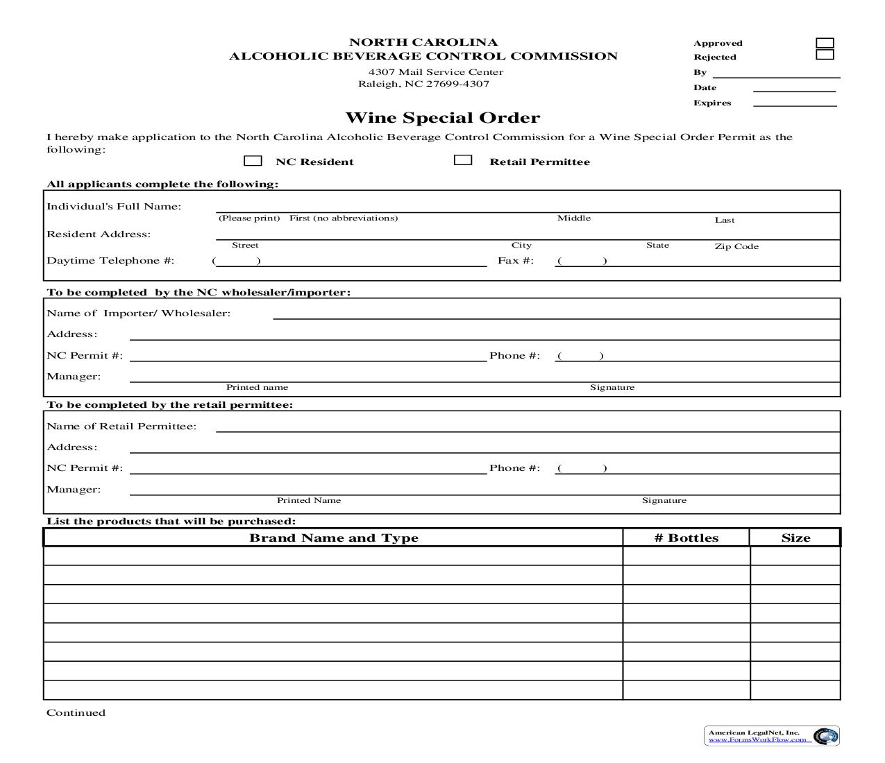 Wine Special Order | Pdf Fpdf Doc Docx | North Carolina