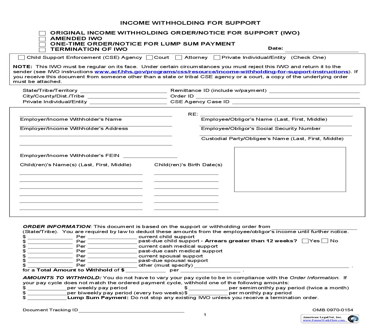 Income Withholding For Support {OMB 0970-0154} |  | North Carolina