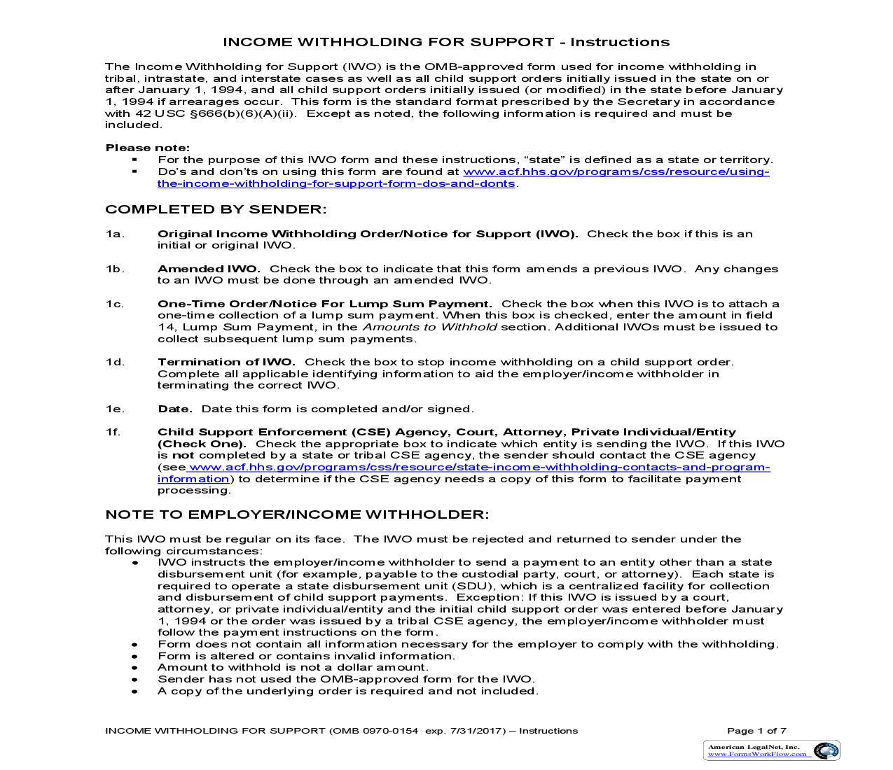 Income Withholding For Support Instructions {OMB 0970-0154In} |  | North Carolina