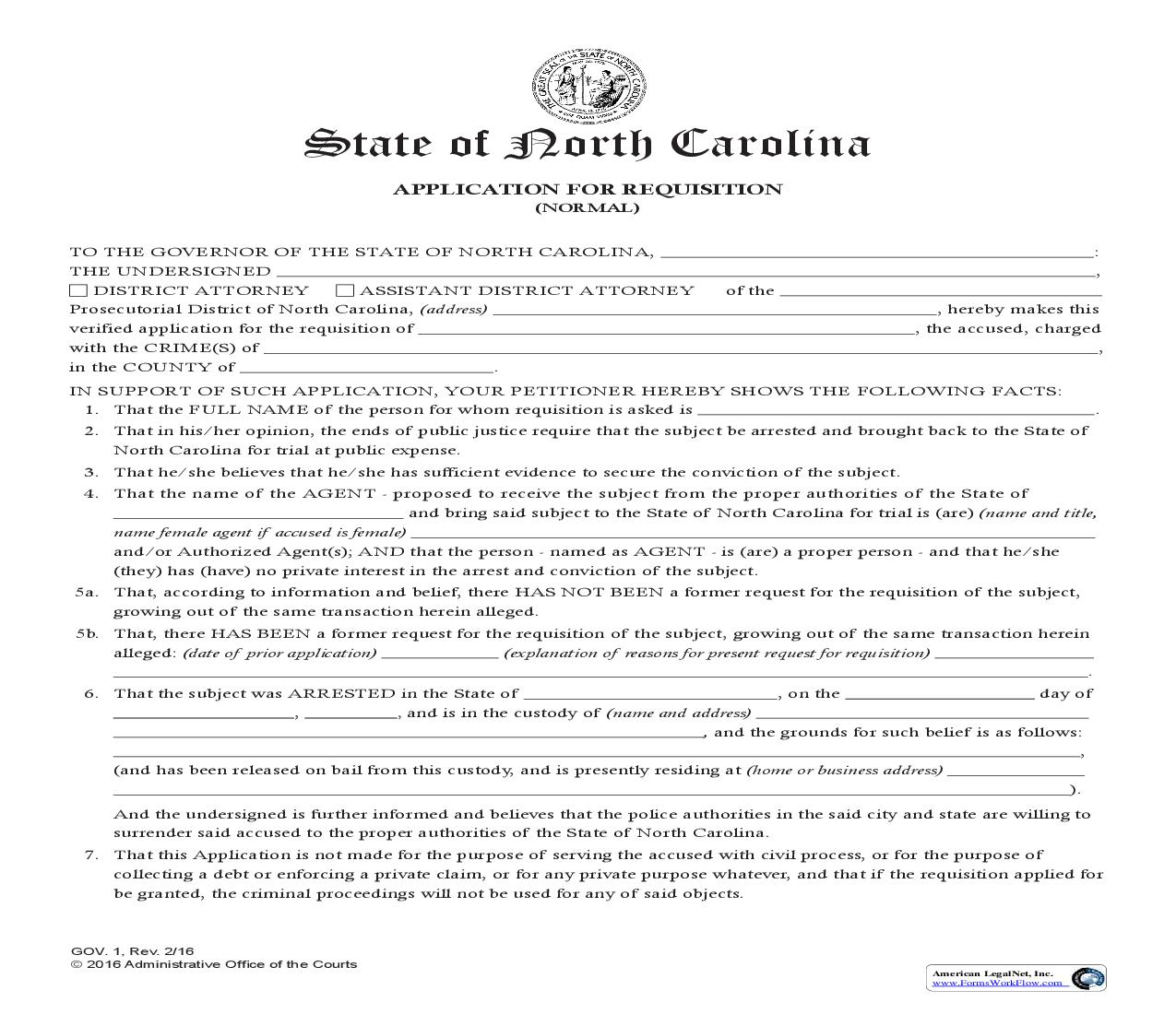 Application For Requisition-Normal- {GOV.1} | Pdf Fpdf Doc Docx | North Carolina