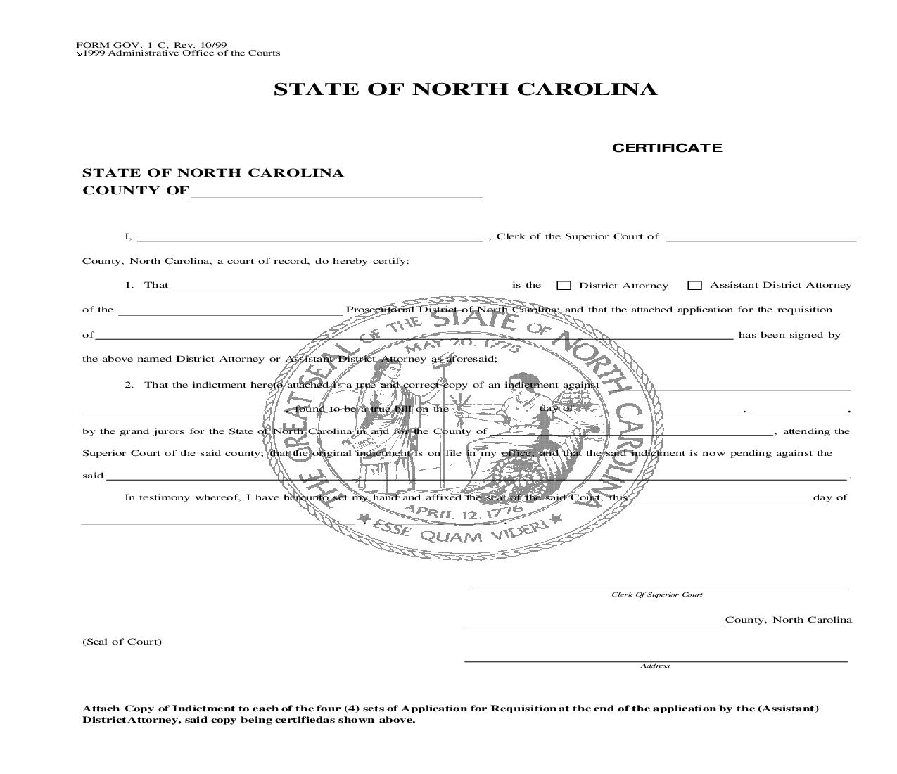 Certificate -Indictment {GOV.1-C} | Pdf Fpdf Doc Docx | North Carolina