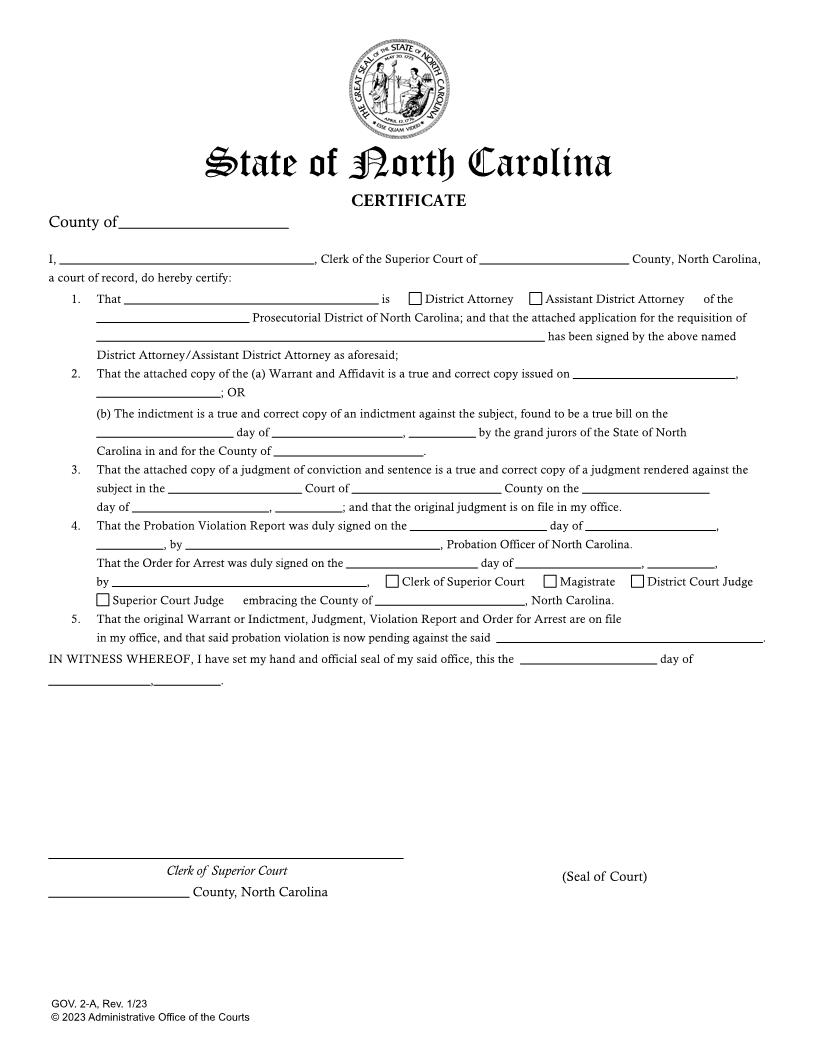 Certificate-District Attorney {GOV.2-A} | Pdf Fpdf Doc Docx | North Carolina
