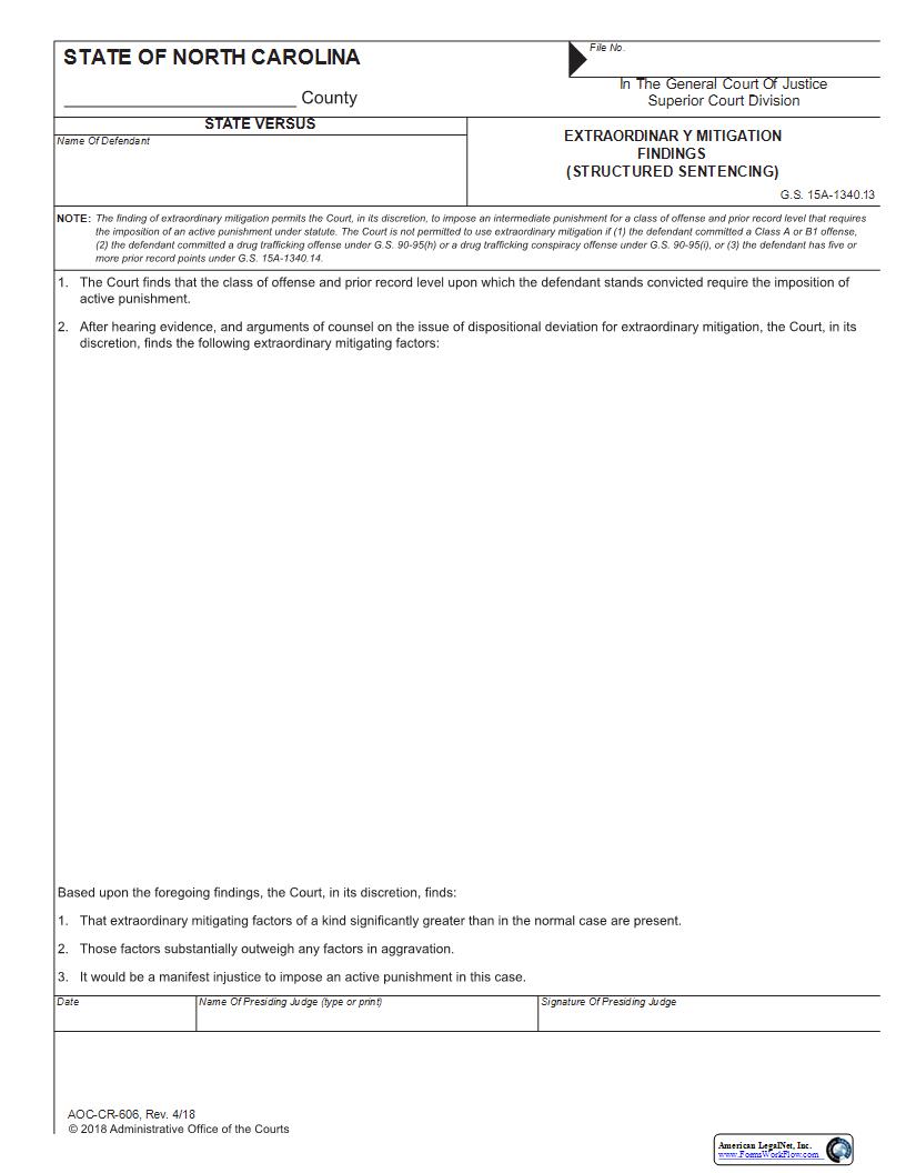Extraordinary Mitigation Findings {CR-606} | Pdf Fpdf Docx | North Carolina