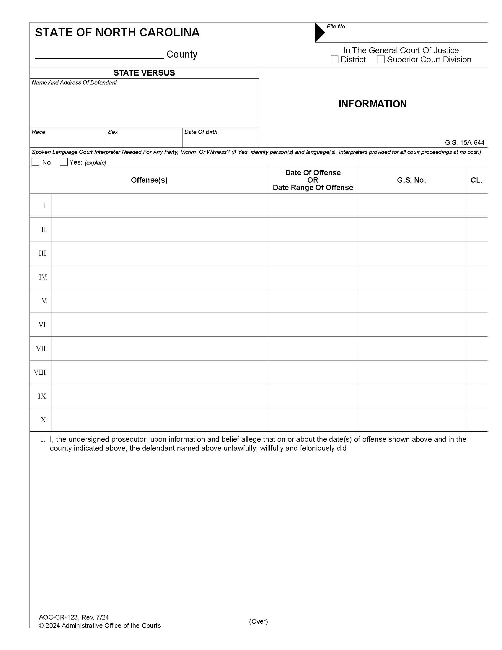 Information {CR-123} | Pdf Fpdf Doc Docx | North Carolina