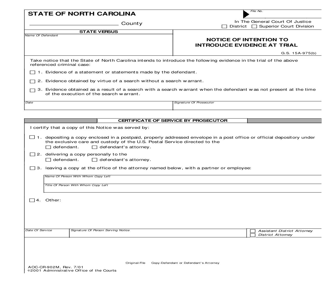 Notice Of Intention To Introduce Evidence At Trial {CR-902M} | Pdf Fpdf Doc Docx | North Carolina