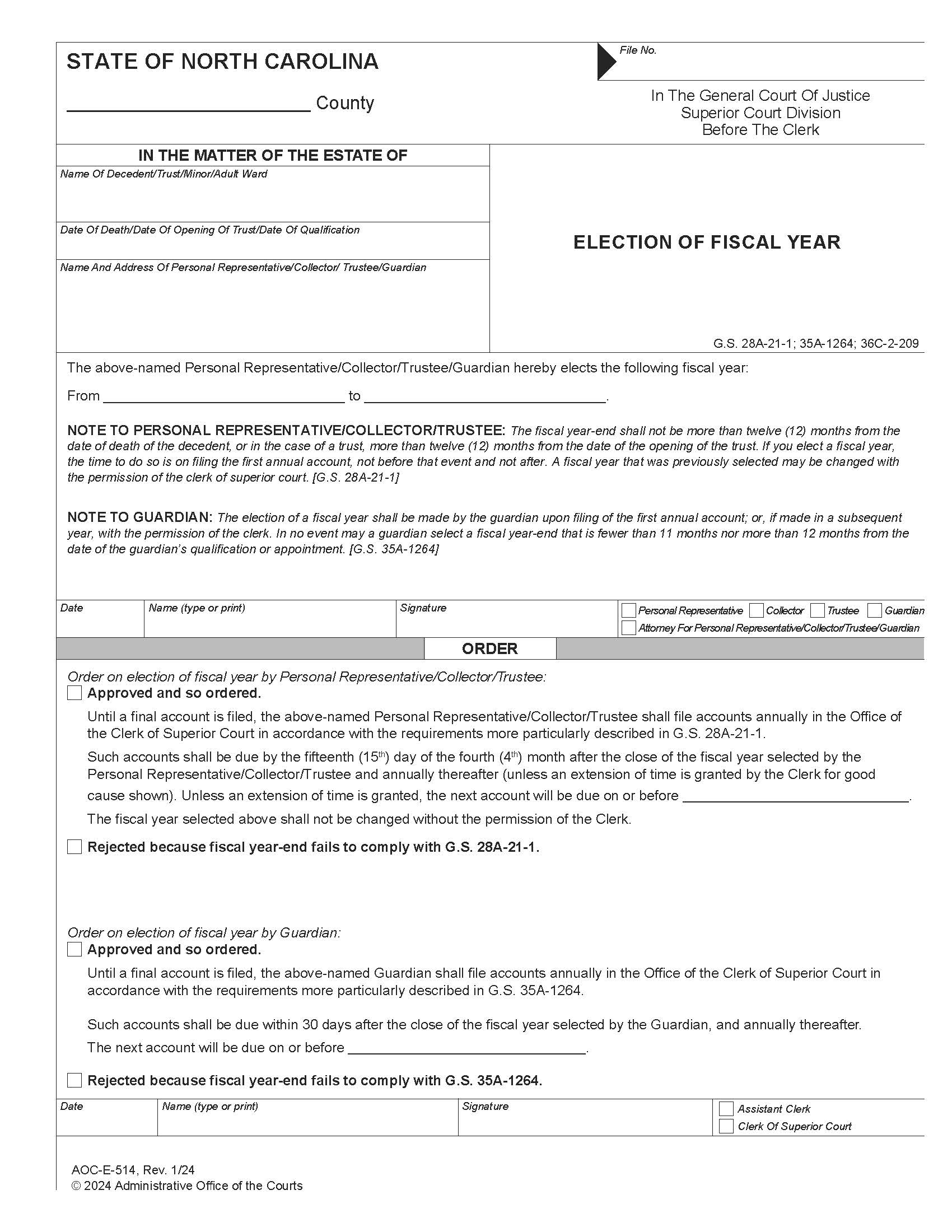 Election Of Fiscal Year {E-514} | Pdf Fpdf Docx | North Carolina