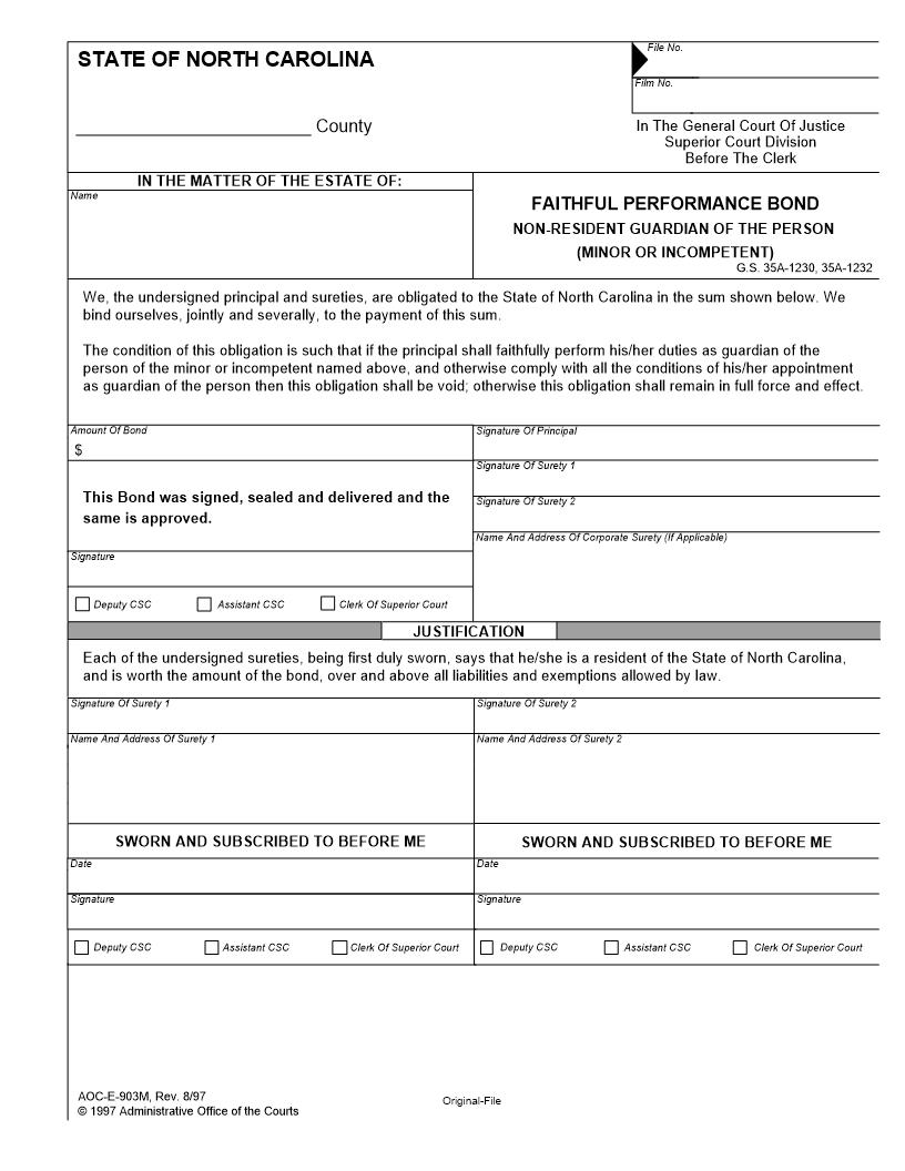 Faithful Performance Bond {E-903M} | Pdf Fpdf Docx | North Carolina
