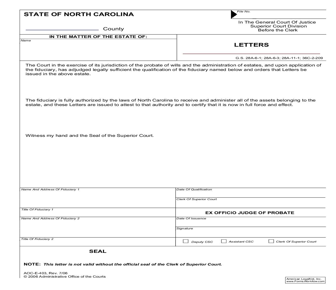 Letters {E-403} | Pdf Fpdf Doc Docx | North Carolina