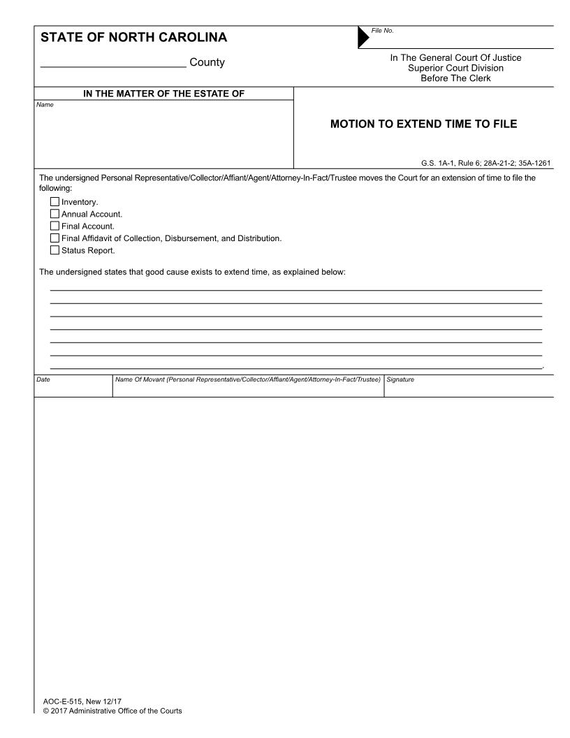 Motion To Extend Time To File {E-515} | Pdf Fpdf Docx | North Carolina