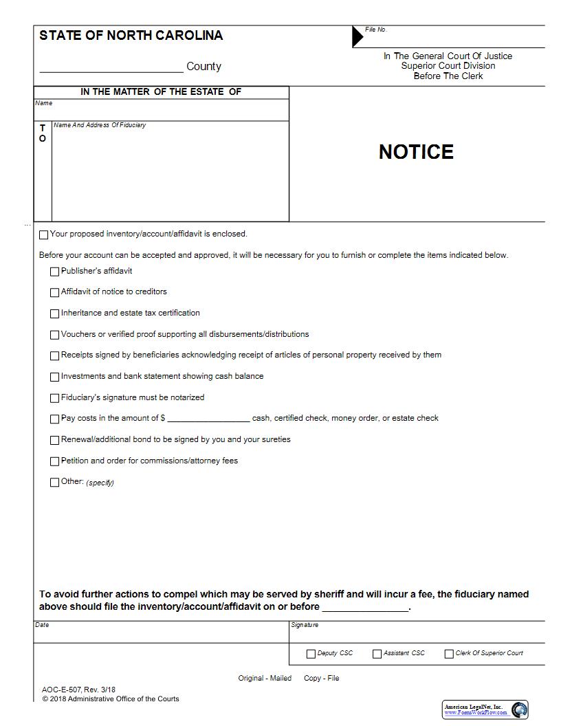 Notice {E-507} | Pdf Fpdf Docx | North Carolina