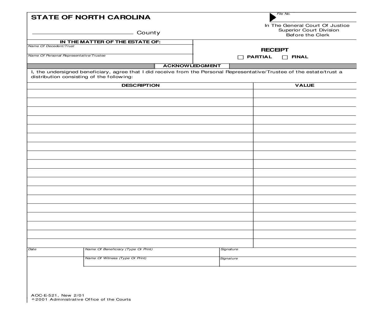 Receipt {E-521} | Pdf Fpdf Doc Docx | North Carolina