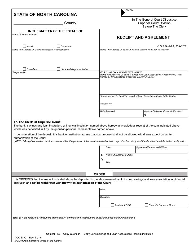 Receipt And Agreement {E-901M} | Pdf Fpdf Docx | North Carolina