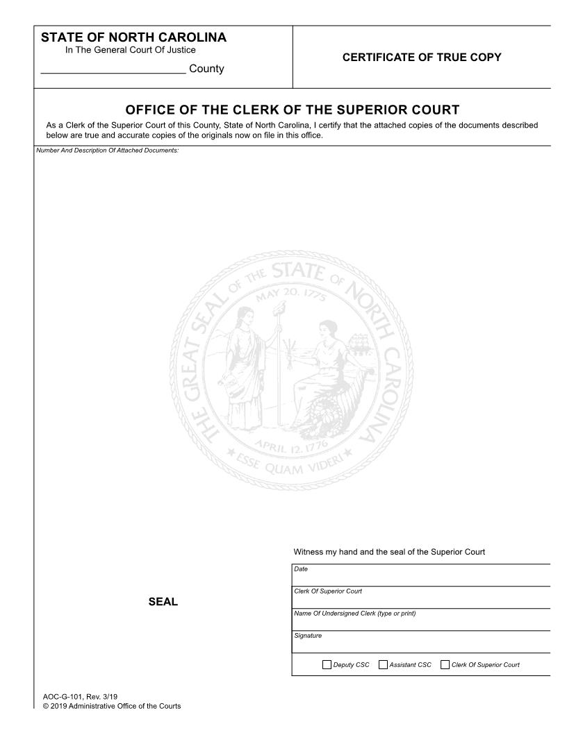 Certificate Of True Copy {G-101} | Pdf Fpdf Doc Docx | North Carolina