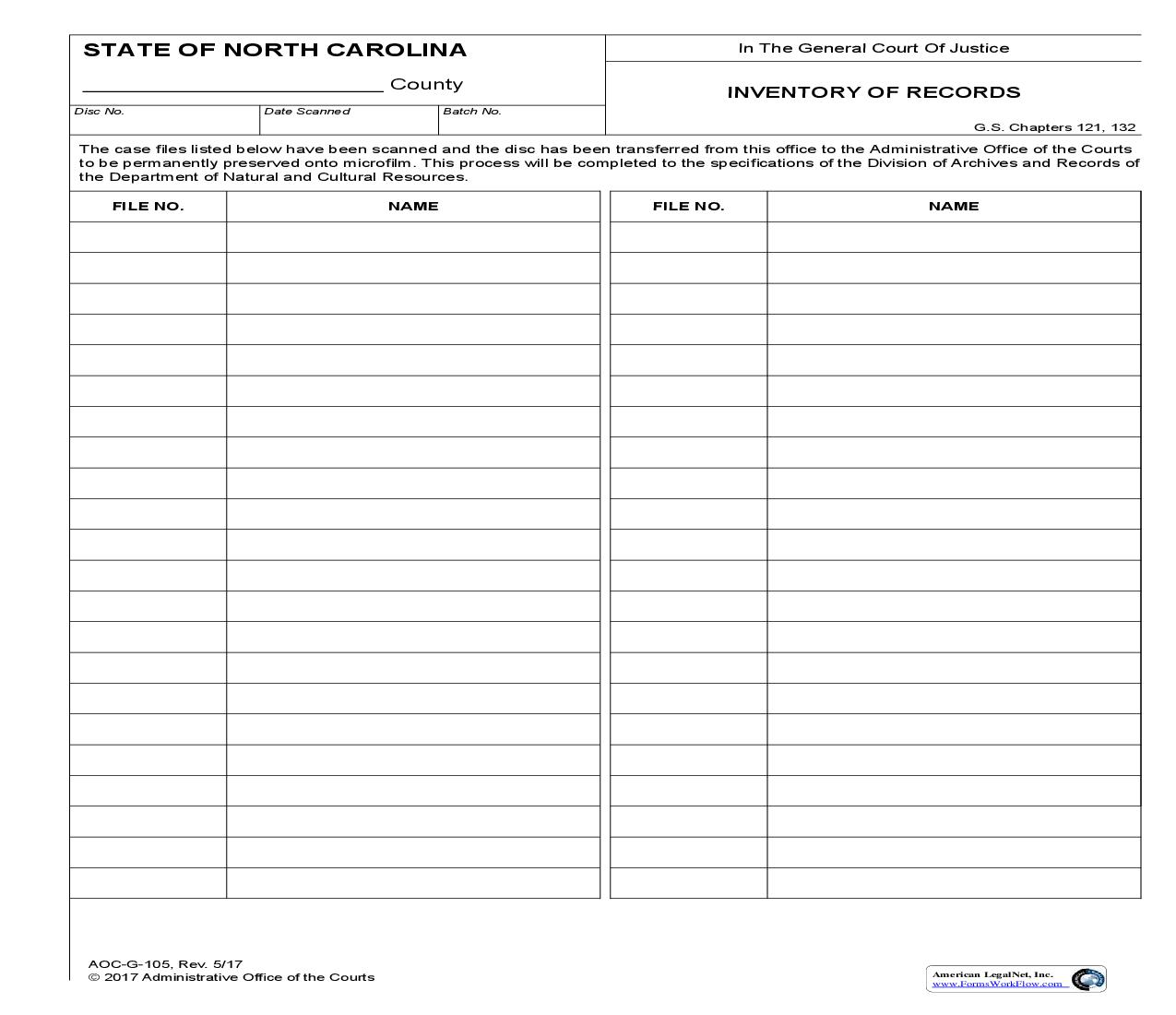 Inventory Of Records For Long-Term Preservation {G-105} | Pdf Fpdf Doc Docx | North Carolina
